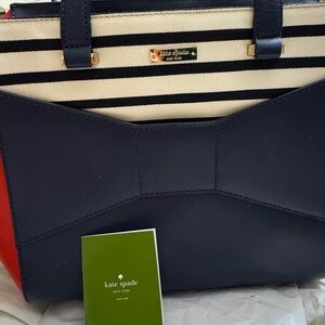 Kate Spade Navy and Red Tote with Stripes